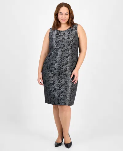 Le Suit Plus Size Floral Jacquard Sleeveless Sheath Dress Suit In Animal Print
