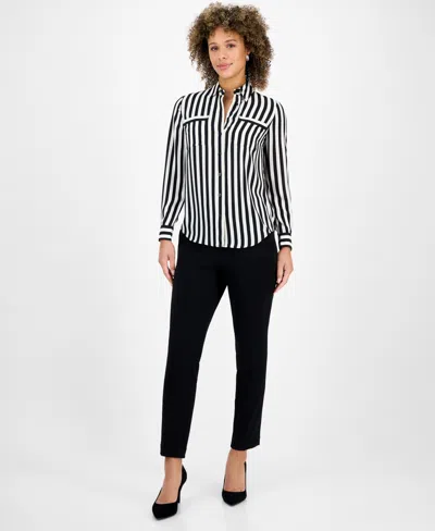 Kasper Women's Striped Button-front Shirt In Black