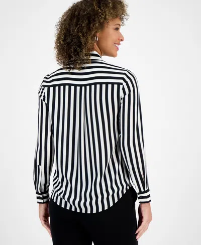 Kasper Women's Striped Button-front Shirt In Black