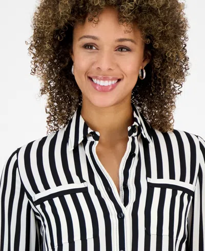 Kasper Women's Striped Button-front Shirt In Black