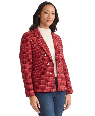 Jones New York Tweed Faux Double Breasted Jacket In Red