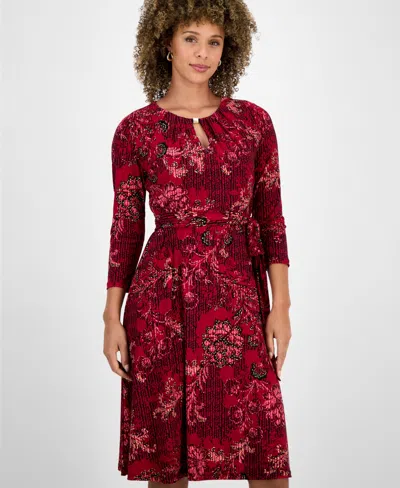 Kasper Women's Printed 3/4-sleeve Midi Dress In Multi