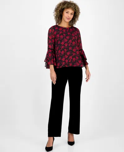 Kasper Women's Printed Flare-sleeve Blouse, Regular & Petite In Multi