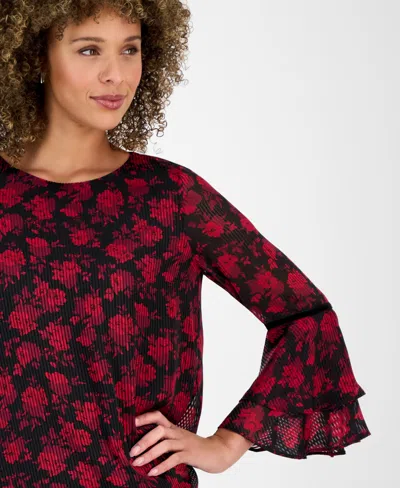 Kasper Women's Printed Flare-sleeve Blouse, Regular & Petite In Multi