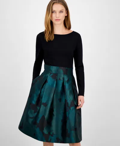 Anne Klein Women's Serenity Jacquard Mixed-media Boat-neck Dress In Multi