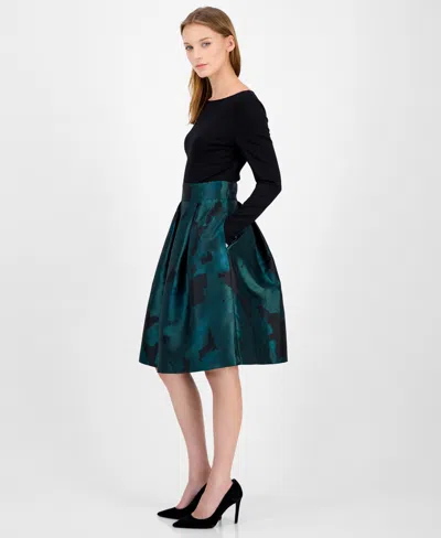 Anne Klein Women's Serenity Jacquard Mixed-media Boat-neck Dress In Multi