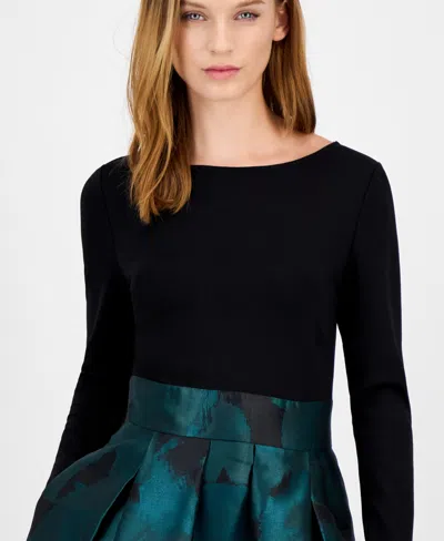 Anne Klein Women's Serenity Jacquard Mixed-media Boat-neck Dress In Multi