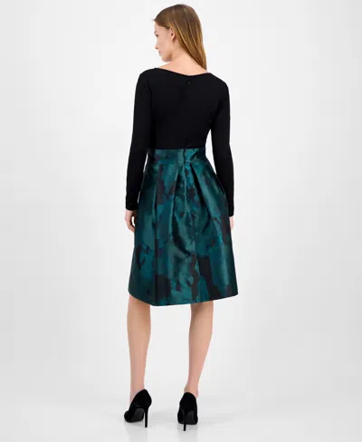 Anne Klein Women's Serenity Jacquard Mixed-media Boat-neck Dress In Multi