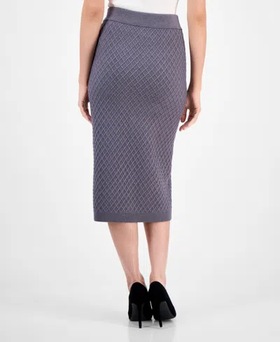 Anne Klein Womens Cable Knit Long Sleeve Scarf Sweater Pull On Cable Stitch Midi Skirt In Gray