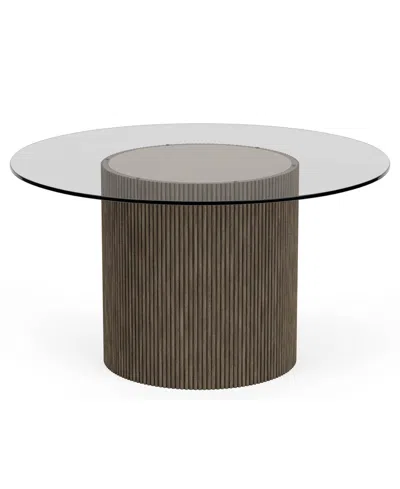 Macy's Frandlyn 5pc Dining Set (round 54" Glass Dining Table + 4 Side Chairs) In Brown