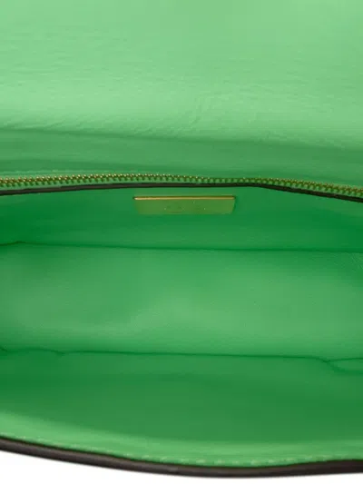 Pre-owned Fendi 2010-2025 Small Ff Nappa Embossed Chain Midi Baguette Shoulder Bag In Green