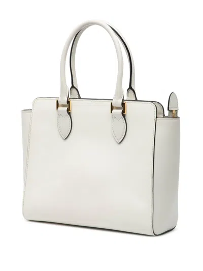 Pre-owned Prada 2010-2025 Small Soft Calf Trimmed Saffiano Zippered Tote Satchel In White