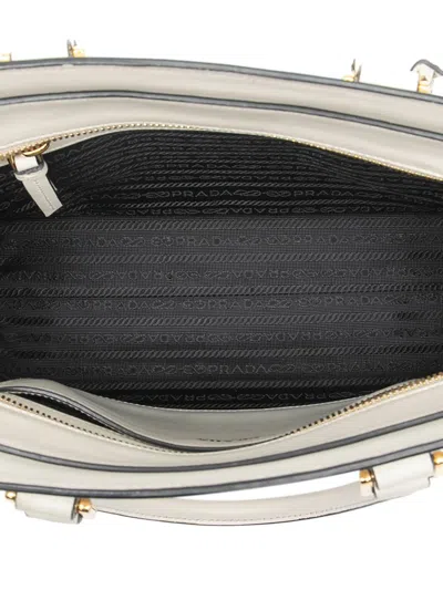 Pre-owned Prada 2010-2025 Small Soft Calf Trimmed Saffiano Zippered Tote Satchel In White