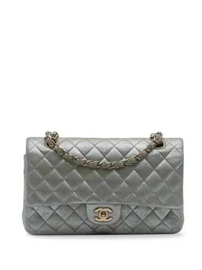 Pre-owned Chanel 2011 Medium Classic Iridescent Calfskin Double Flap Shoulder Bag In Silver