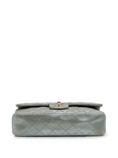 Pre-owned Chanel 2011 Medium Classic Iridescent Calfskin Double Flap Shoulder Bag In Silver