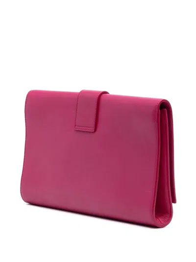 Pre-owned Saint Laurent 2013-2025 Leather Chyc Ligne Clutch Bag In Pink