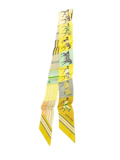 Pre-owned Hermes 2001-2025 Couvertures Nouvelles Silk Twilly Scarf Scarves In Yellow
