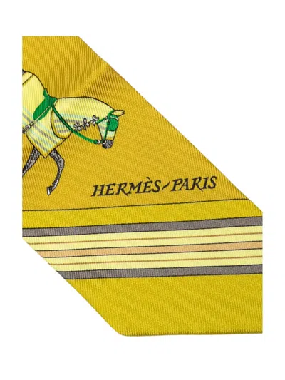 Pre-owned Hermes 2001-2025 Couvertures Nouvelles Silk Twilly Scarf Scarves In Yellow