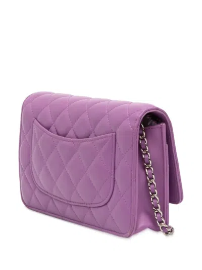 Pre-owned Chanel 2019 Cc Quilted Lambskin Wallet On Chain Crossbody Bag In Purple