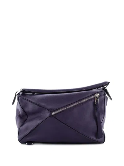 Pre-owned Loewe Puzzle Bag Leather Medium Shoulder Bag In Purple