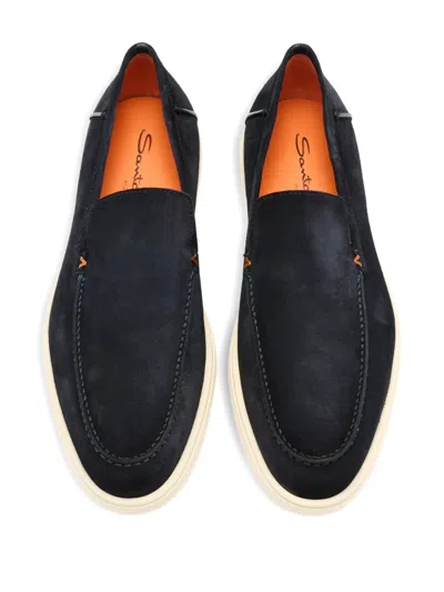 Santoni Mocassini Botanist In Pelle Scamosciata Blu Navy  Uomo In Blue