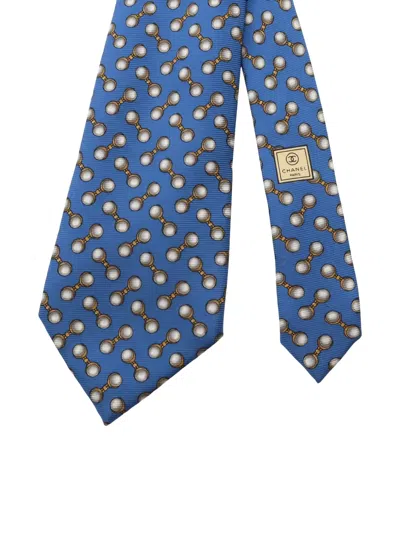 Pre-owned Chanel 1986-1988 All-over Pattern Silk Tie In Blue