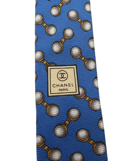 Pre-owned Chanel 1986-1988 All-over Pattern Silk Tie In Blue