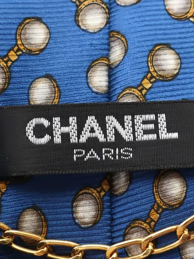 Pre-owned Chanel 1986-1988 All-over Pattern Silk Tie In Blue