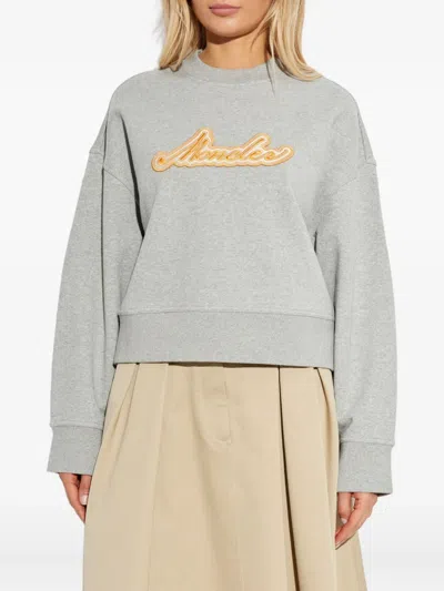 Moncler Logo Patch Crewneck Sweatshirt In Gray