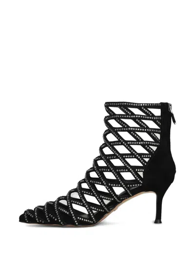 Lola Cruz 65mm Alva Embellished Caged Boots In Black