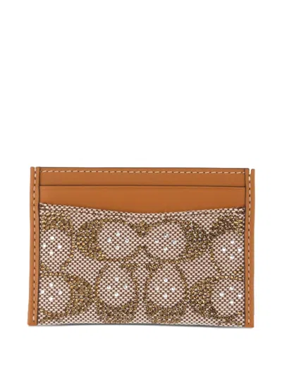 Coach Crystal Signature Essential Card Holder In Brown