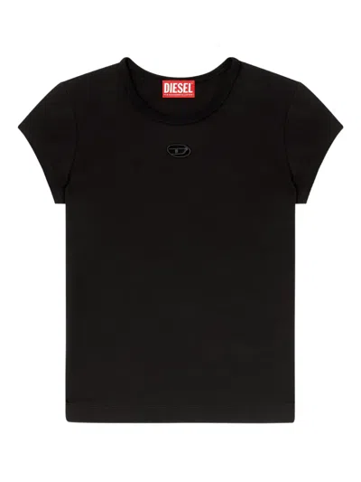 Diesel Women Black T-shirt With Logo On The Front And Ribbed Design In Cotton Woman