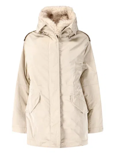 Ermanno Scervino Short Creamy Beige Shearling-lined Jacket With Epaulets In Neutral