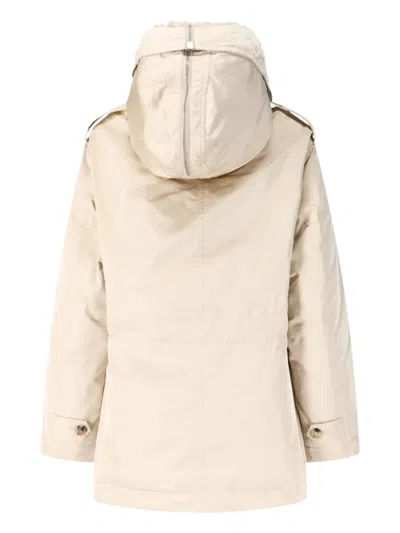 Ermanno Scervino Short Creamy Beige Shearling-lined Jacket With Epaulets In Neutral