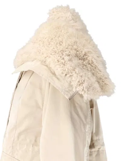 Ermanno Scervino Short Creamy Beige Shearling-lined Jacket With Epaulets In Neutral