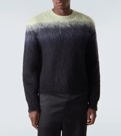 Jil Sander Black Mohair Jacquard Crewneck Sweater In Black
