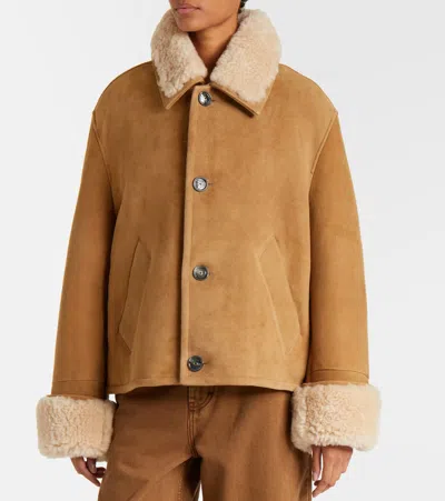 Ami Alexandre Mattiussi Shearling Leather Outerwear Featuring Pockets In Brown