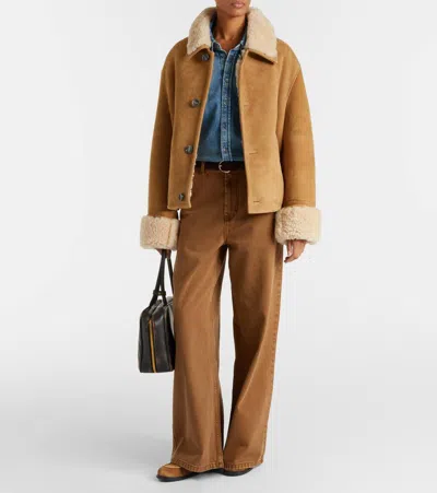 Ami Alexandre Mattiussi Shearling Leather Outerwear Featuring Pockets In Brown