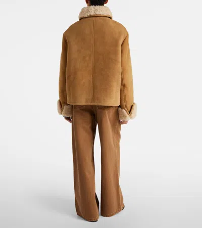 Ami Alexandre Mattiussi Shearling Leather Outerwear Featuring Pockets In Brown