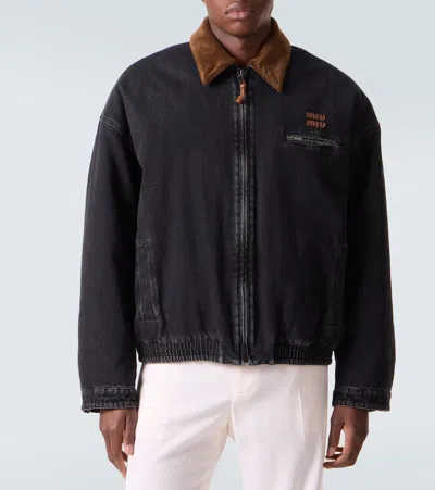 Miu Miu Corduroy-trimmed Denim Blouson Jacket In Black