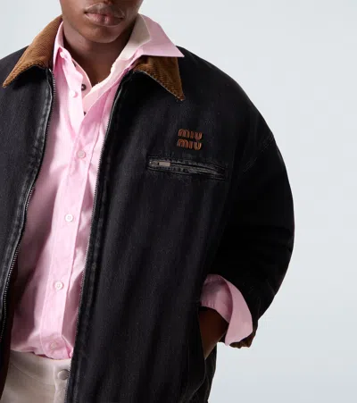 Miu Miu Corduroy-trimmed Denim Blouson Jacket In Black