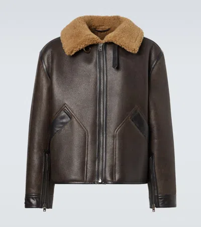 Lemaire Shearling-lined Leather Jacket In Brown