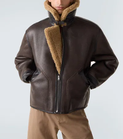 Lemaire Shearling-lined Leather Jacket In Brown
