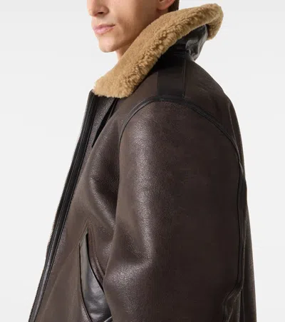 Lemaire Shearling-lined Leather Jacket In Brown