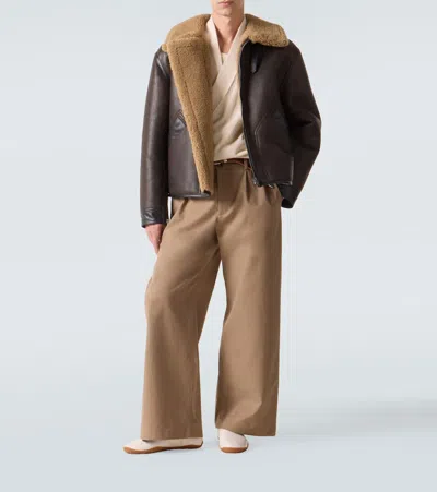 Lemaire Shearling-lined Leather Jacket In Brown
