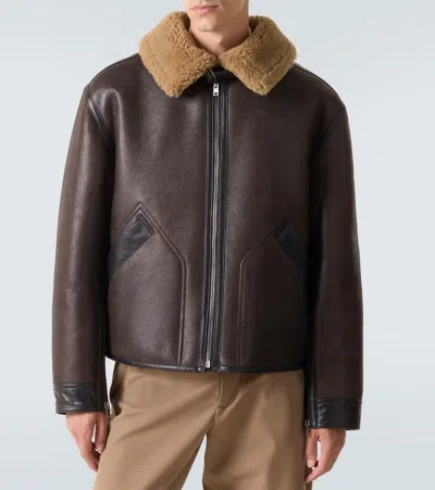 Lemaire Shearling-lined Leather Jacket In Brown