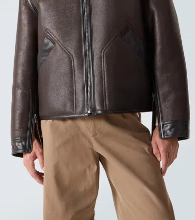 Lemaire Shearling-lined Leather Jacket In Brown