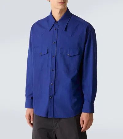 Lemaire Cotton Twill Western Shirt In Blue