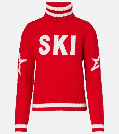 Perfect Moment Glacier Merino Wool Turtleneck Sweater In Red