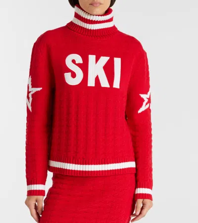 Perfect Moment Glacier Merino Wool Turtleneck Sweater In Red